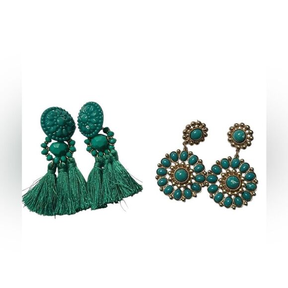H&M Teal/Gold tone Earrings.New Without Tag - Picture 1 of 6